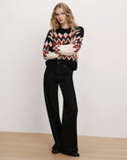 Veronica Beard Black and white patterned fuzzy knit sweater.