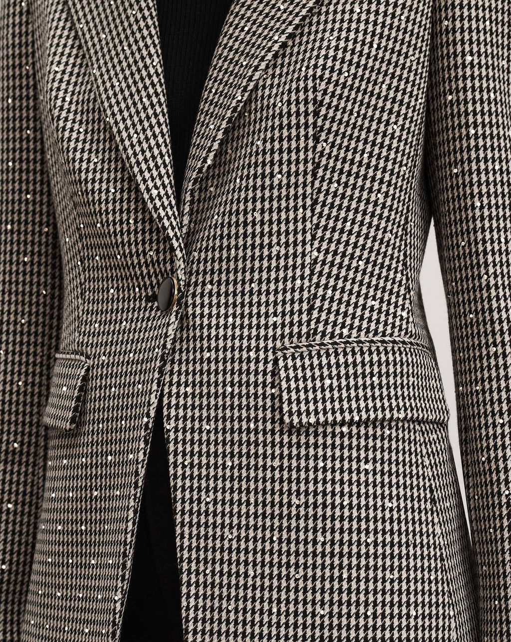Veronica Beard Black and white houndstooth sequin blazer.