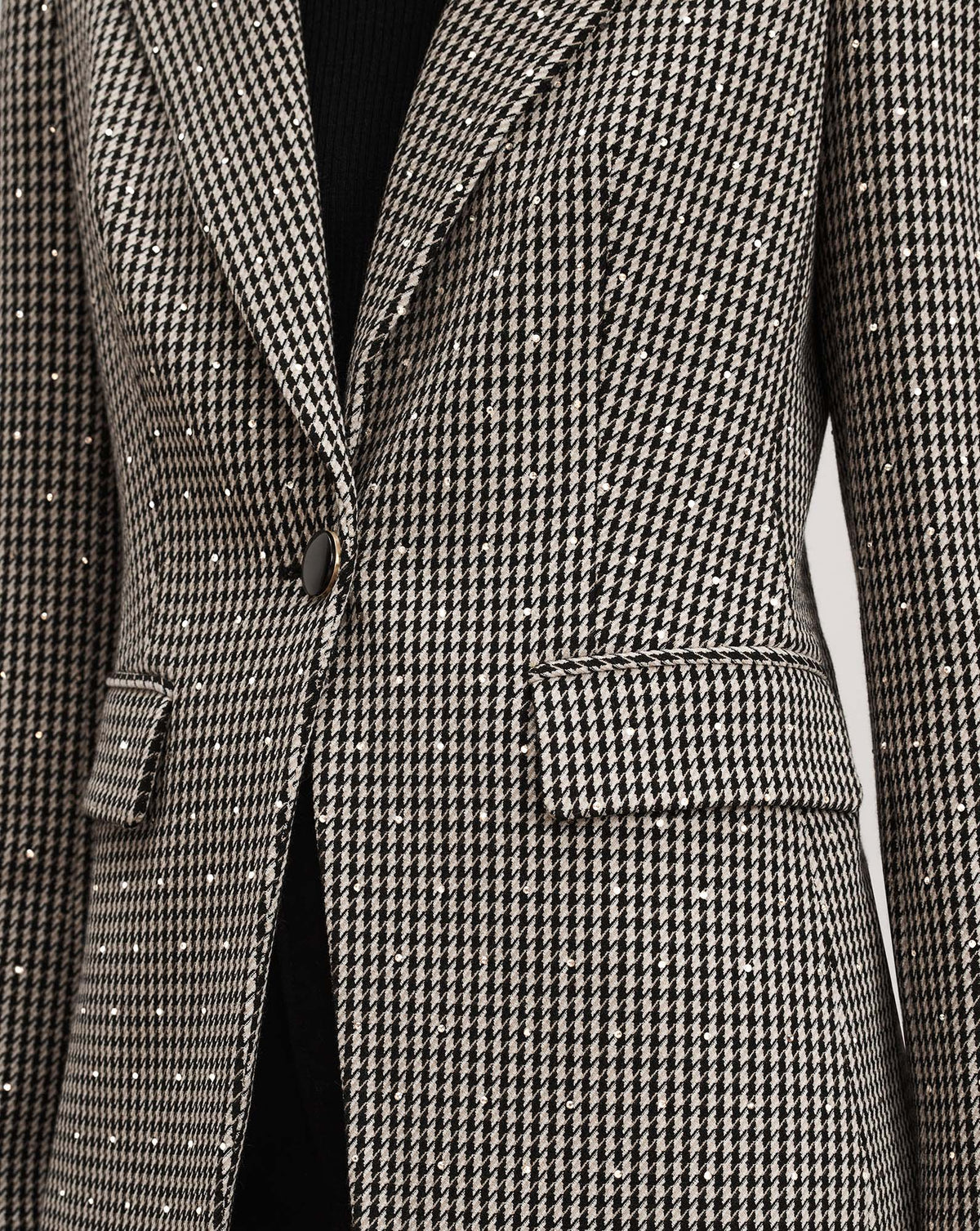 Veronica Beard Black and white houndstooth sequin blazer.