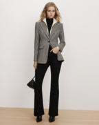 Veronica Beard Black and white houndstooth blazer, fitted silhouette.