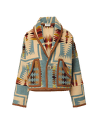 Veronica Beard Multicolor geometric wool cropped jacket with shawl collar.