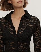 Veronica Beard Black lace button-up collared shirt.