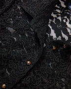 Veronica Beard Black lace shirt with tortoiseshell buttons.