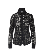 Veronica Beard Black lace button-down shirt with collar.