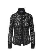 Veronica Beard Black lace button-down shirt with collar.