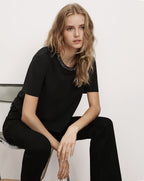 Veronica Beard Black t-shirt with embellished jewel collar.