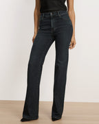 Veronica Beard Dark blue embellished high-waist straight-leg jeans.