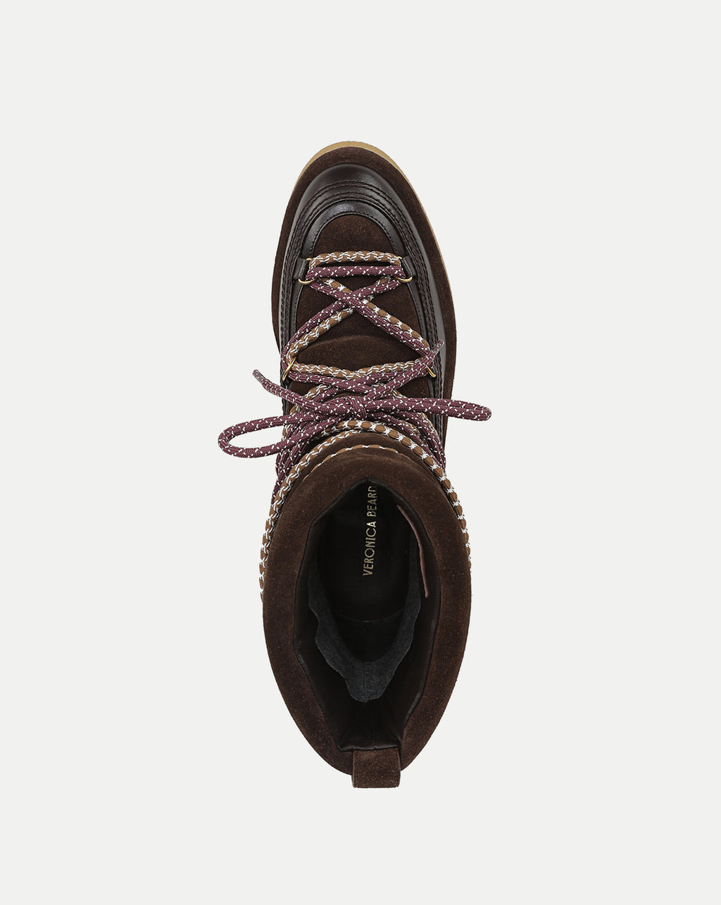 Veronica Beard Brown suede lace-up boot with patterned laces.