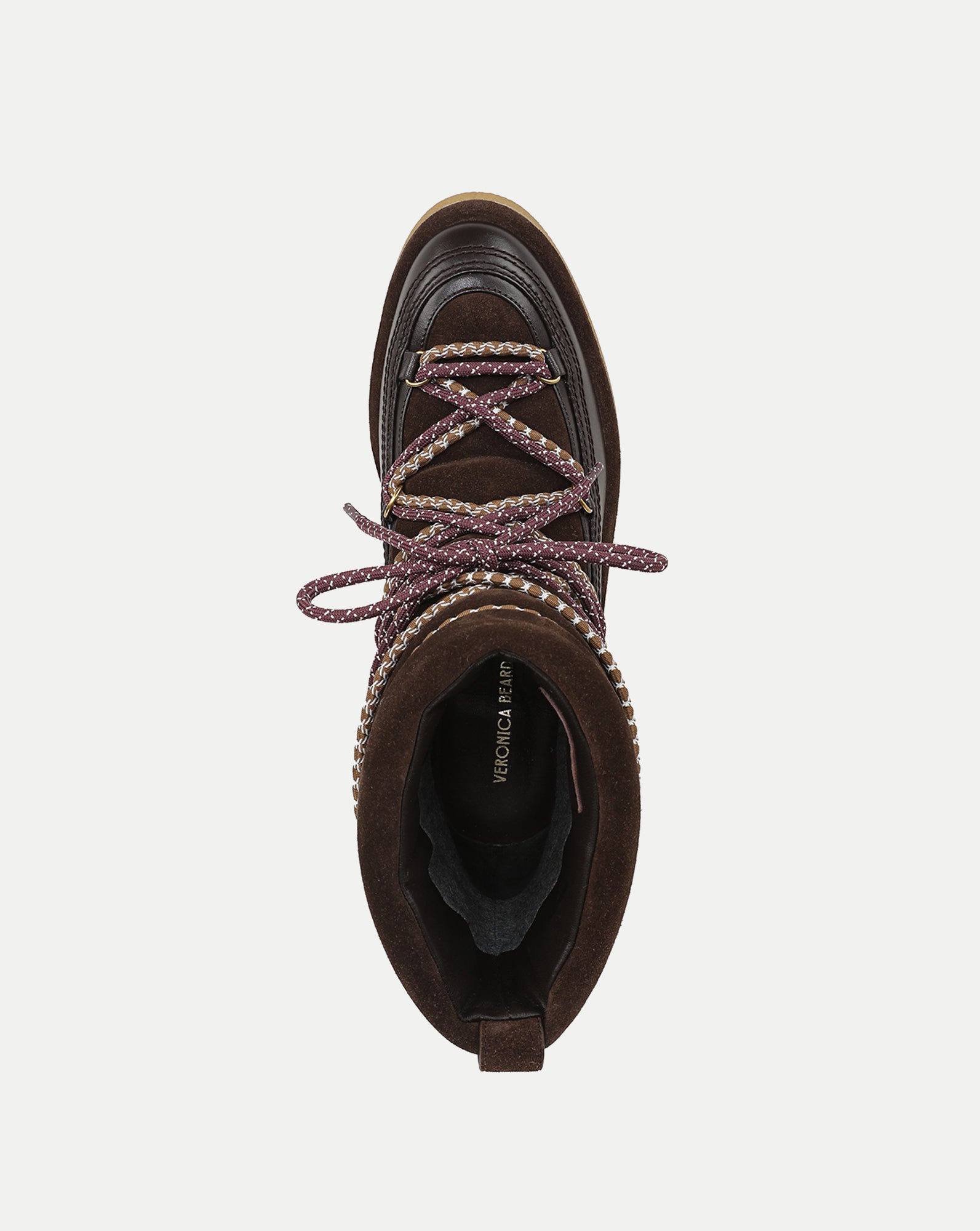 Veronica Beard Brown suede lace-up boot with patterned laces.
