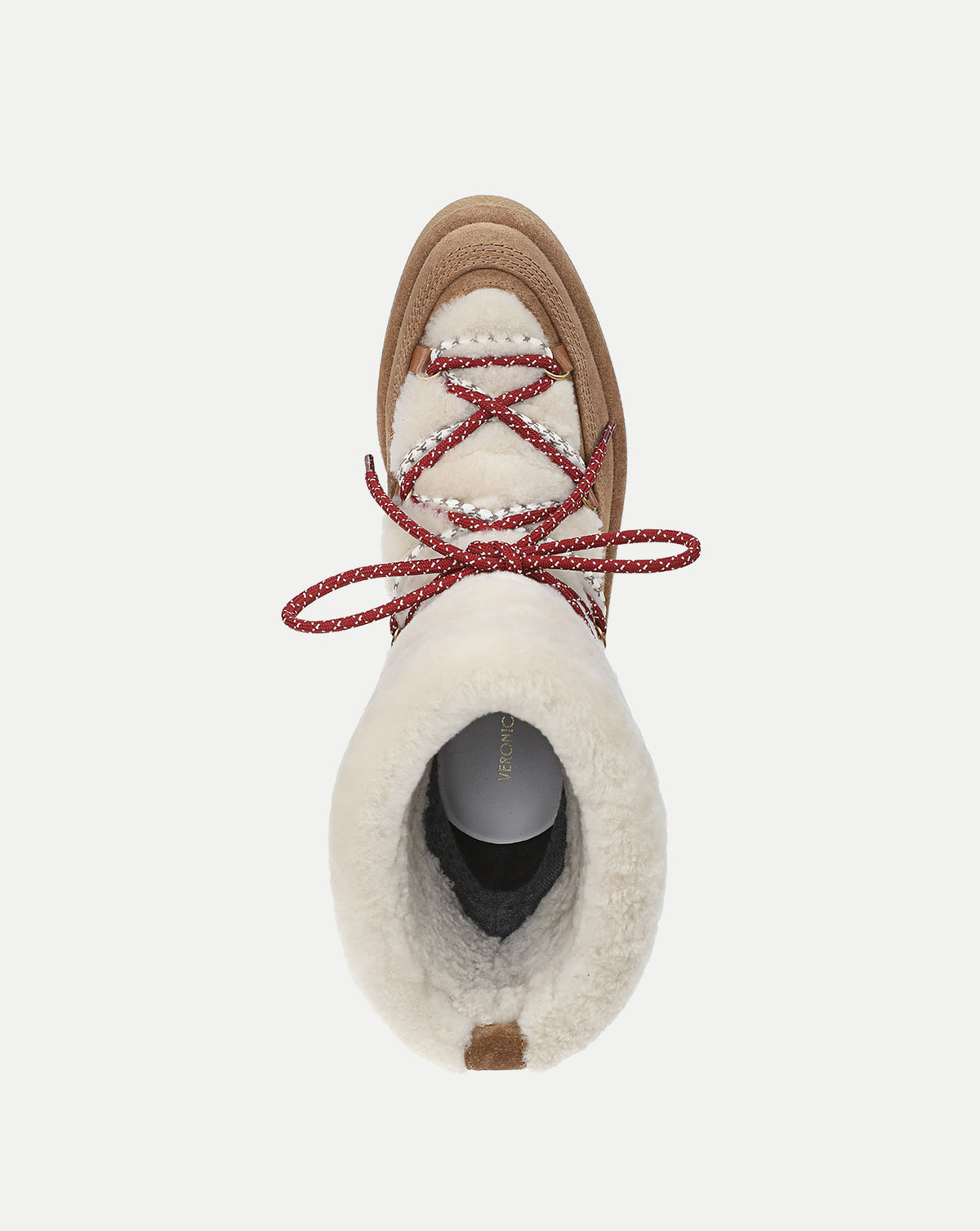 Veronica Beard Tan shearling lace-up winter boot.