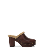 Veronica Beard Brown leather shearling-lined platform heeled clog.