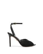 Veronica Beard Black patent leather and suede high-heeled sandal.