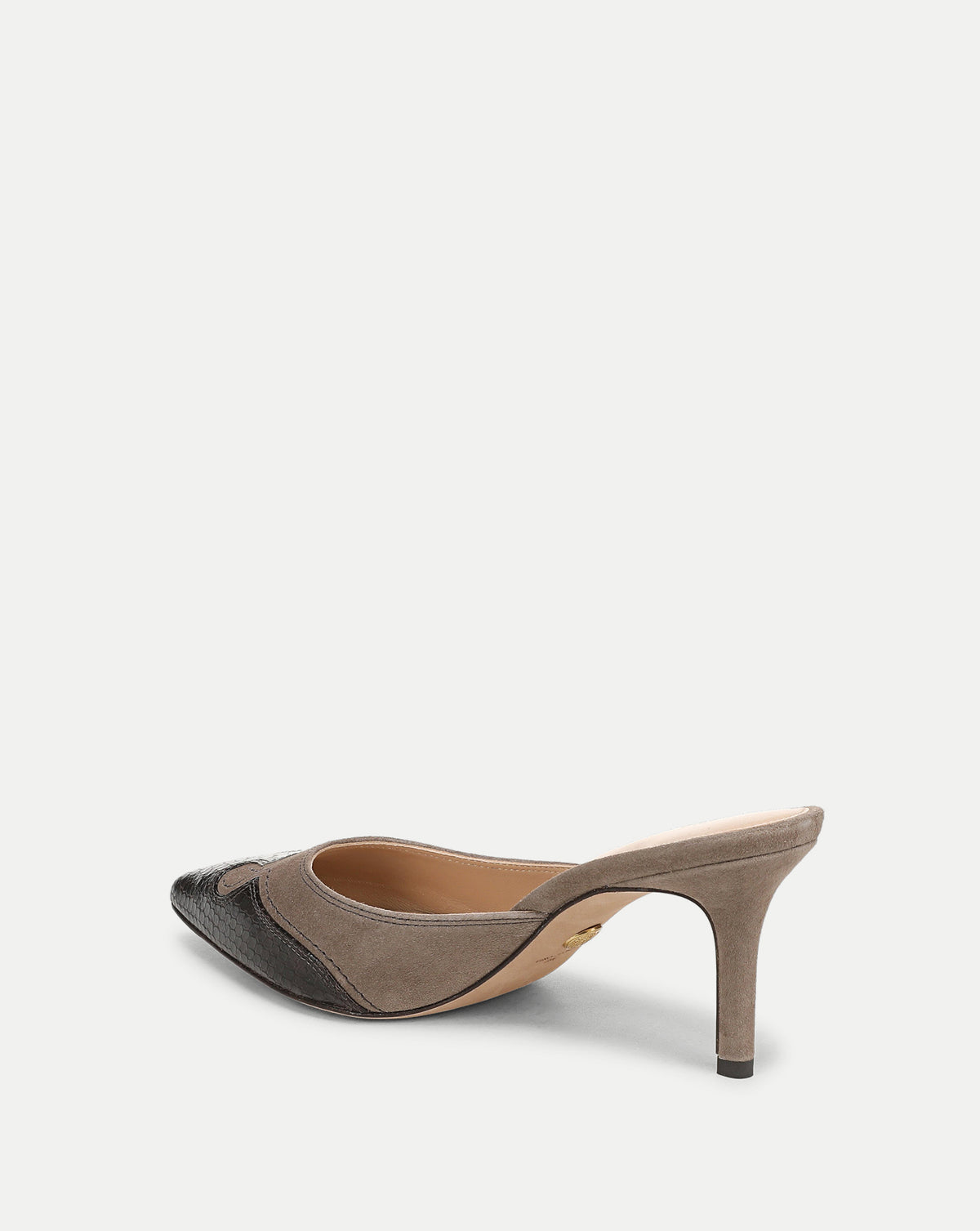 Veronica Beard Grey suede pointed toe heeled mule.