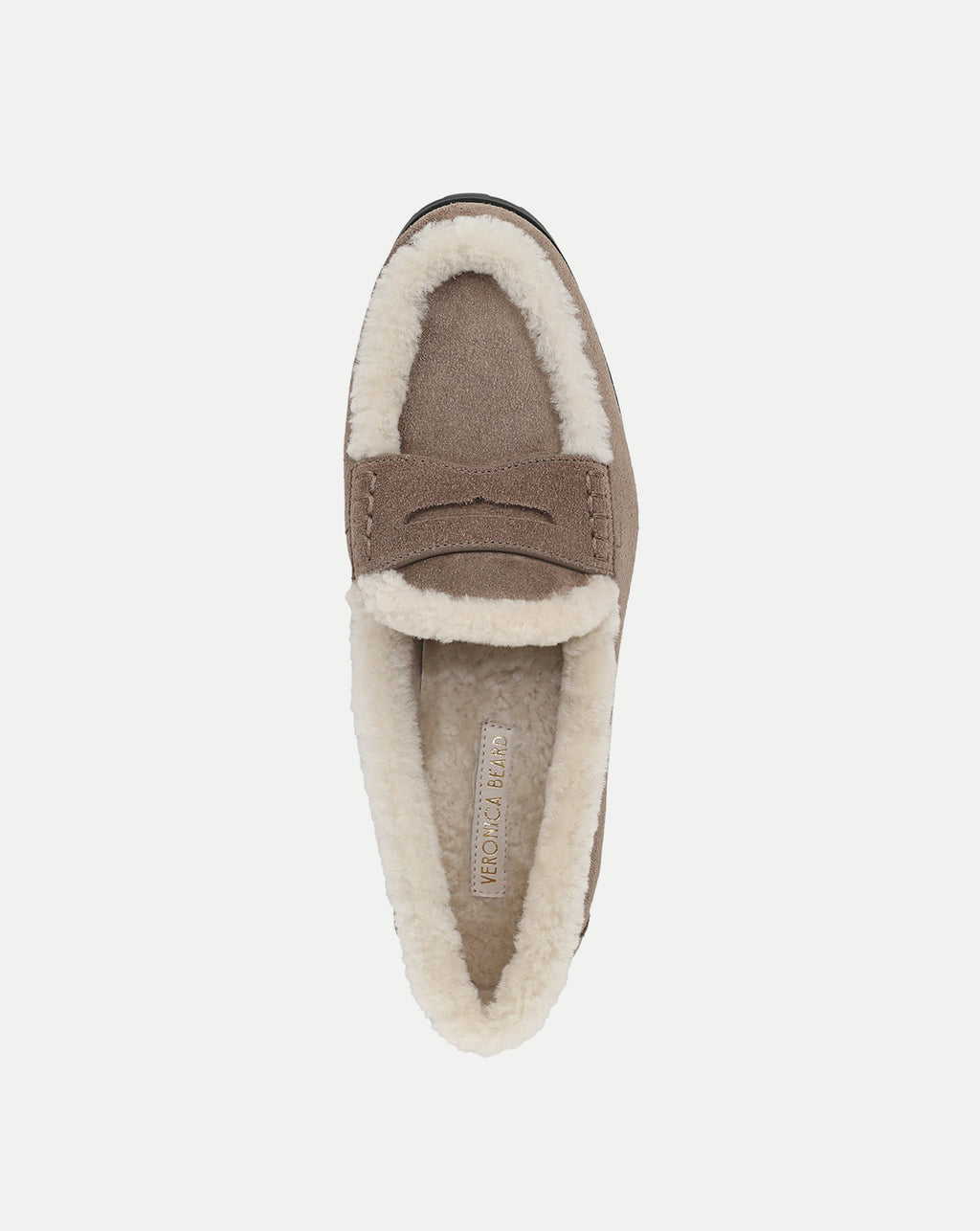 Veronica Beard Brown suede shearling-lined slip-on penny loafer.