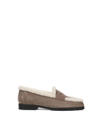 Veronica Beard Brown suede loafer with white shearling lining.