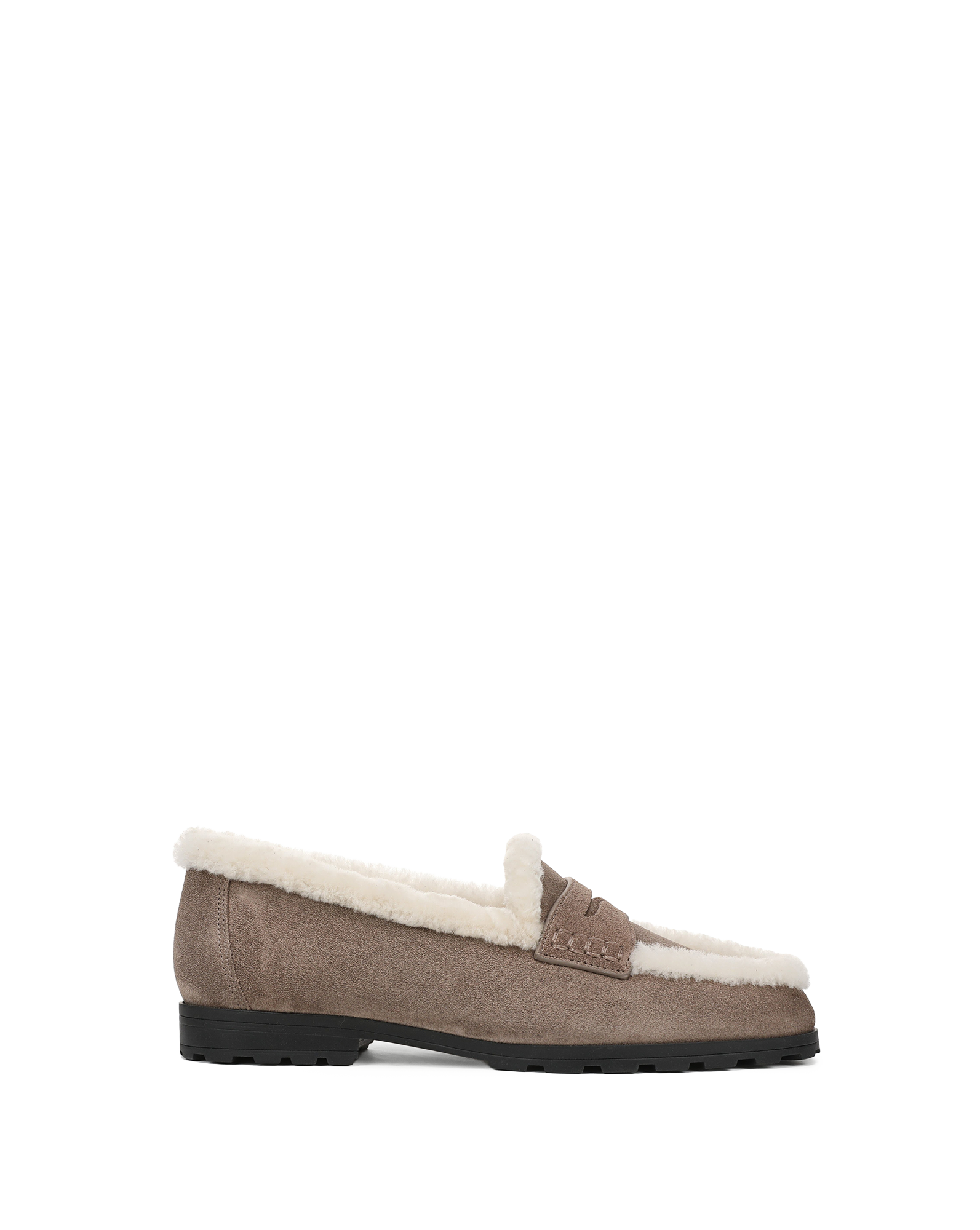 Veronica Beard Brown suede loafer with white shearling lining.