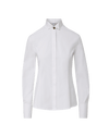 Veronica Beard White cotton button-up shirt with gold top button.
