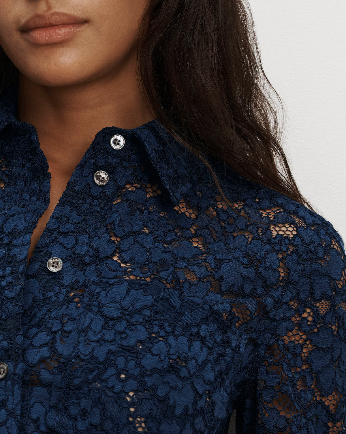 Veronica Beard Dark blue lace button-down shirt.