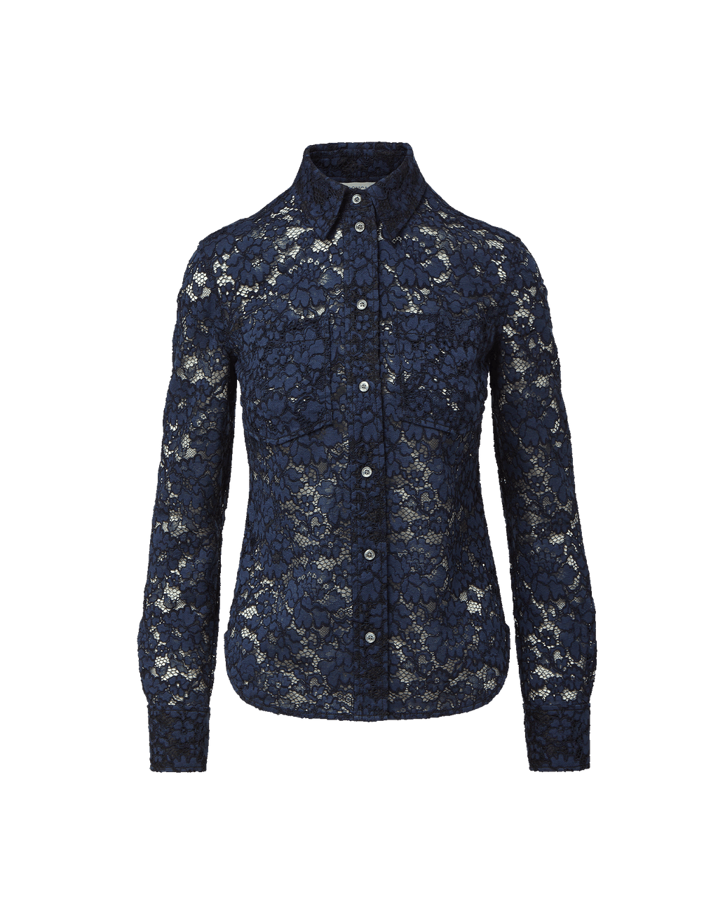 Veronica Beard Navy lace button-up long-sleeve shirt.
