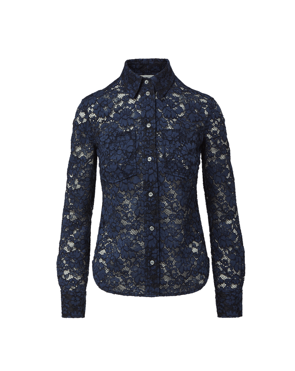 Veronica Beard Navy lace button-up long-sleeve shirt.