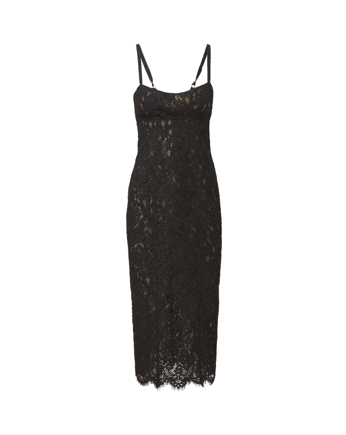 Veronica Beard Black lace midi dress with thin straps.