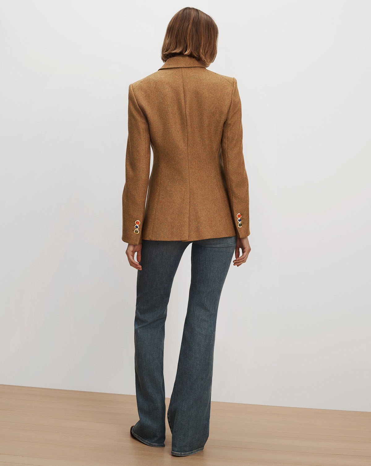 Veronica Beard Brown wool blazer with decorative cuff buttons.