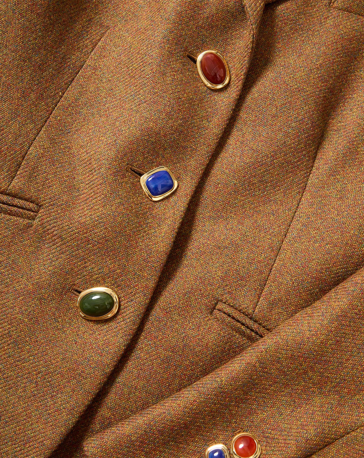 Veronica Beard Brown tweed blazer with colorful jewel buttons.