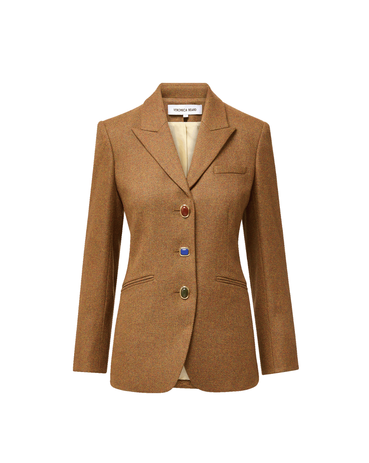Veronica Beard Brown tweed blazer with jewel buttons.
