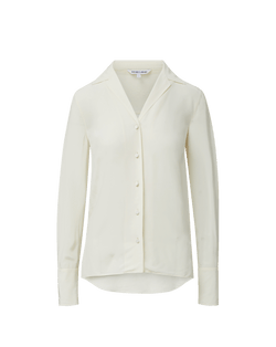 Veronica Beard White silk button-down shirt with lapel collar.