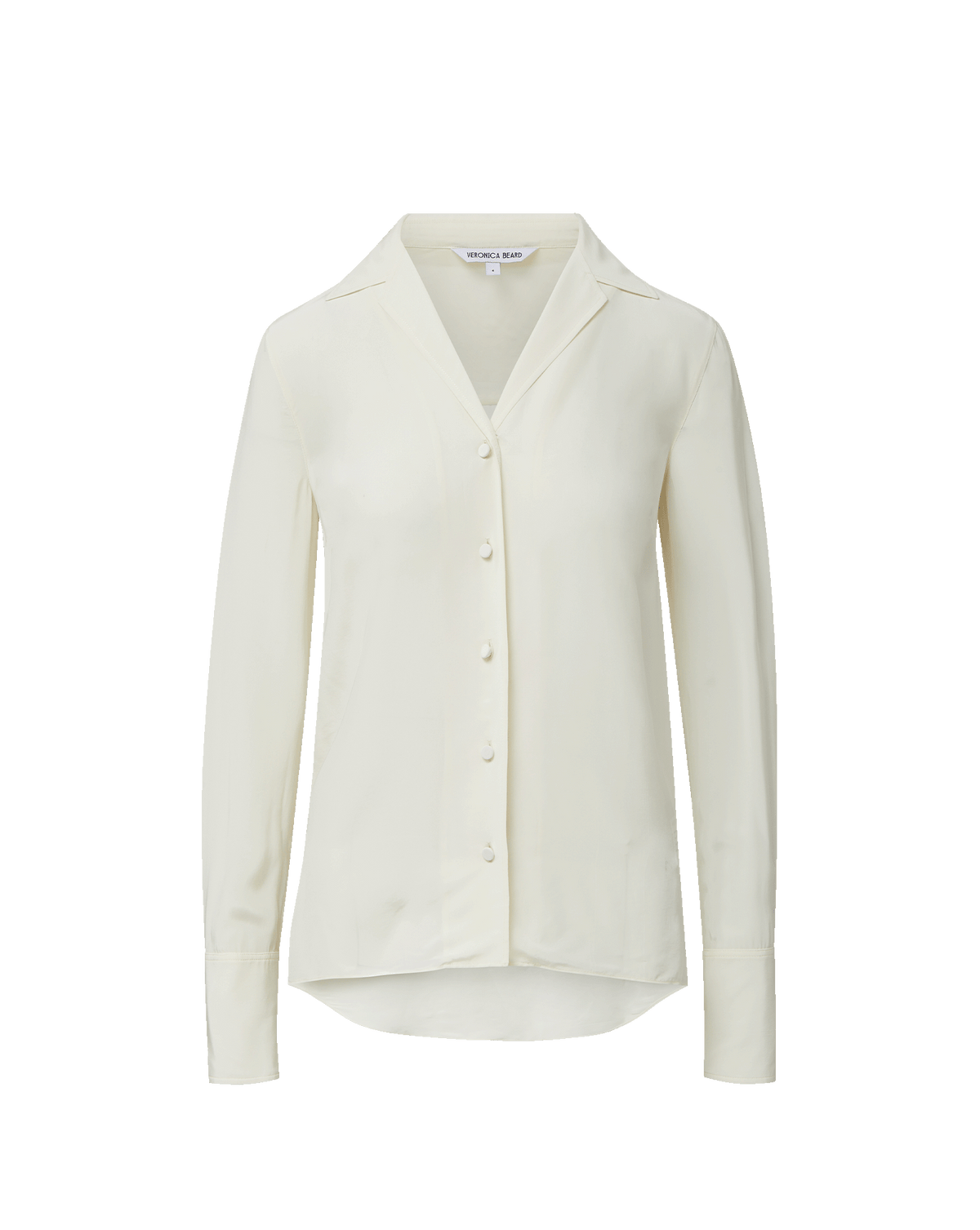 Veronica Beard White silk button-down shirt with lapel collar.