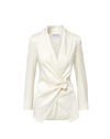 Veronica Beard White satin blazer with draped button detail.