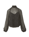 Veronica Beard Black polka dot sheer high-neck blouse.