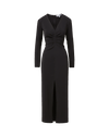 Veronica Beard Black long-sleeve midi dress with front slit.