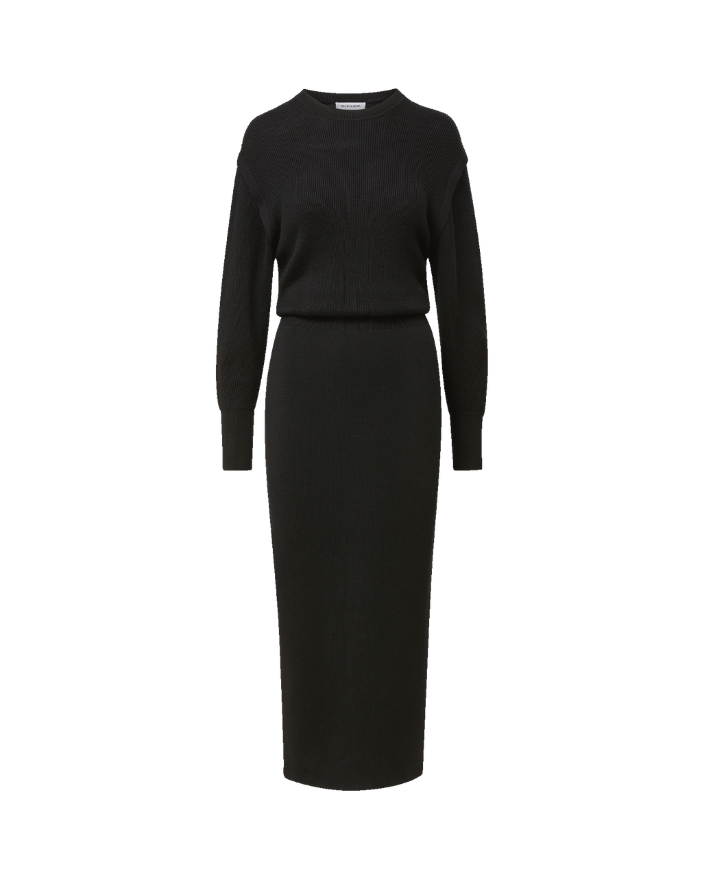 Veronica Beard Black ribbed knit midi sweater dress.