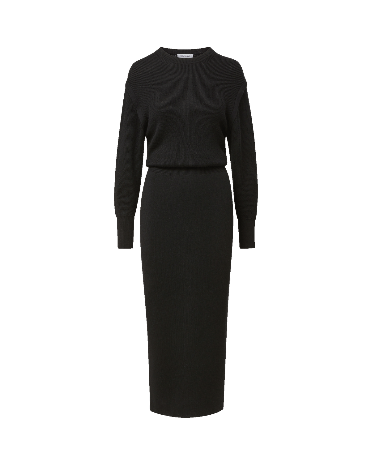 Veronica Beard Black ribbed knit midi sweater dress.