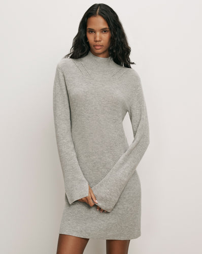 Veronica Beard Grey ribbed knit mini dress with flared sleeves.