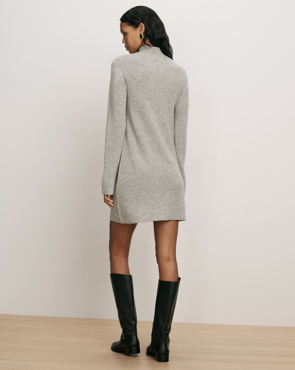 Veronica Beard Grey ribbed knit mock neck mini dress.