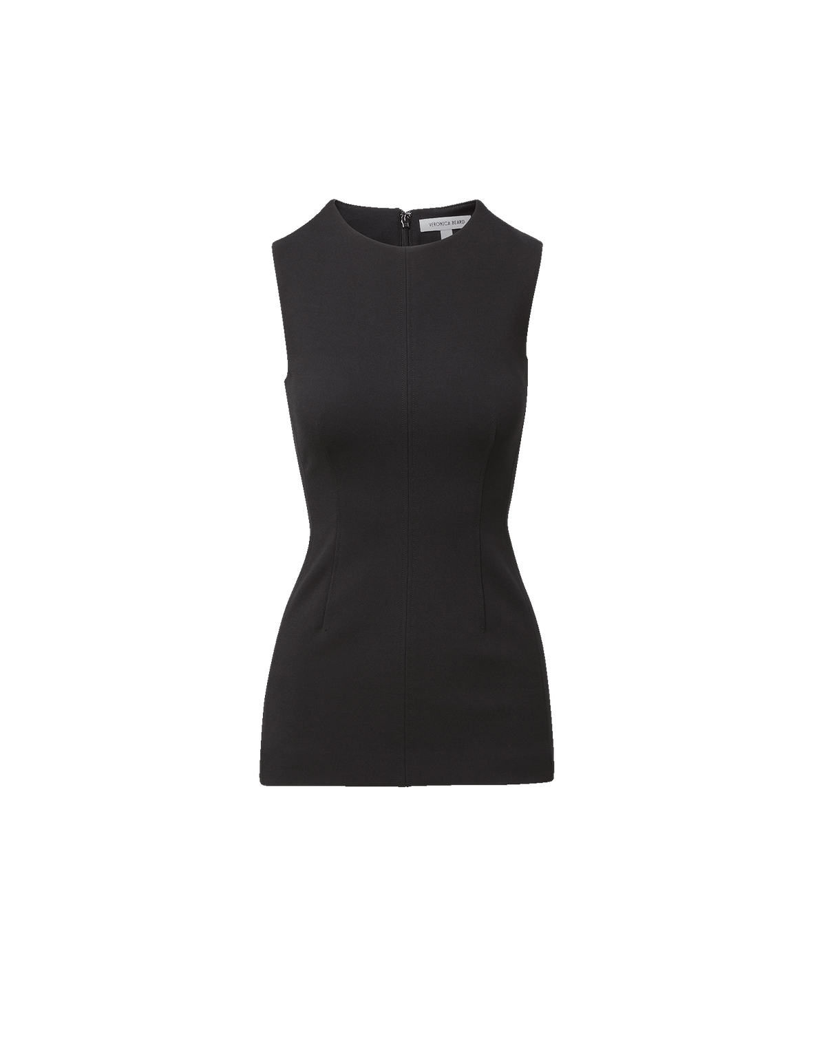 Veronica Beard Black sleeveless fitted tunic top with back zipper.