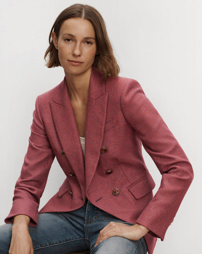 Veronica Beard Pink tweed double-breasted blazer with structured lapels.