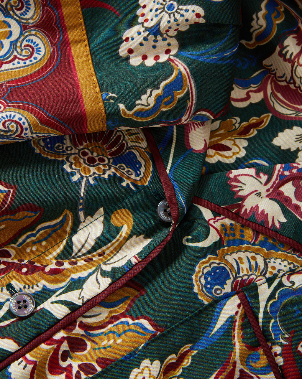 Veronica Beard Green floral patterned silk pajama shirt.