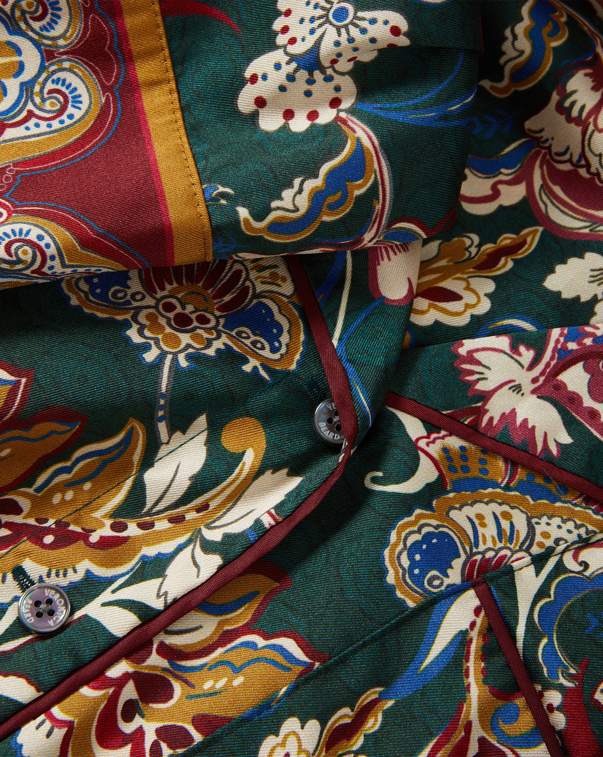 Veronica Beard Green floral patterned silk pajama shirt.
