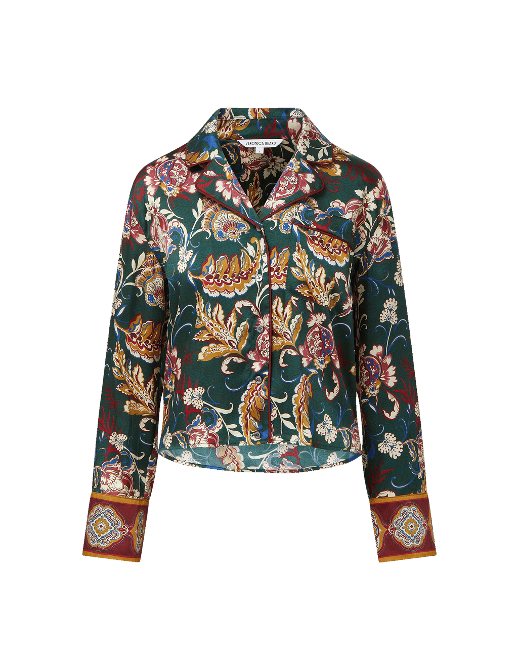 Veronica Beard Green floral print silk pajama shirt.