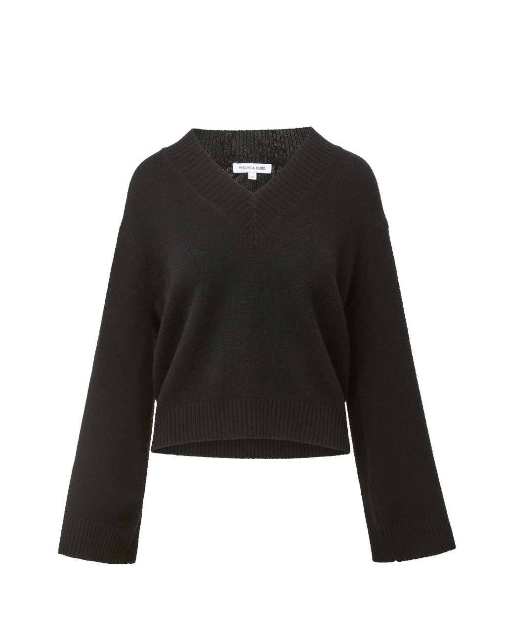 Veronica Beard Black V-neck sweater with wide sleeves.