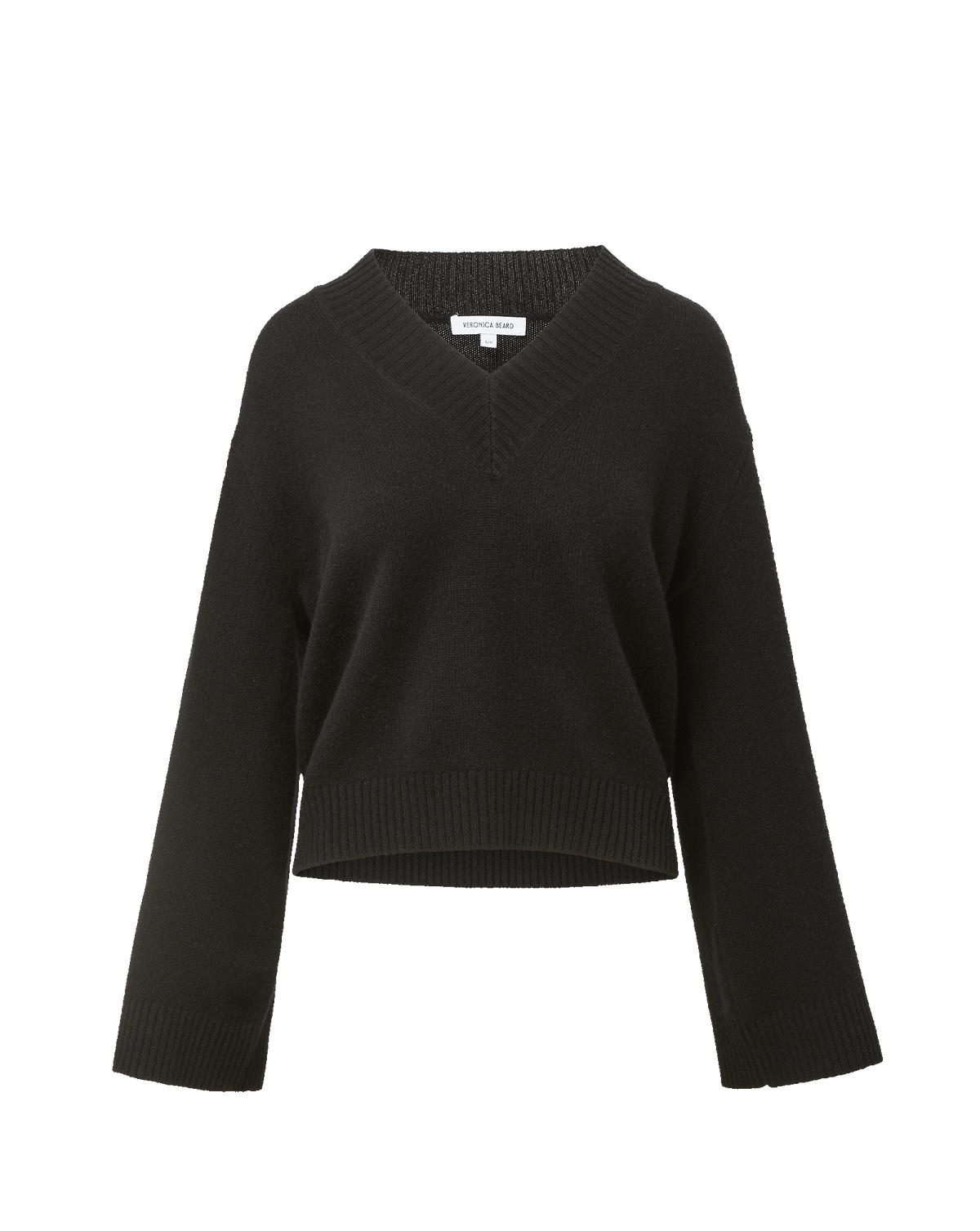 Veronica Beard Black V-neck sweater with wide sleeves.