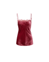 Veronica Beard Red velvet camisole with lace trim.