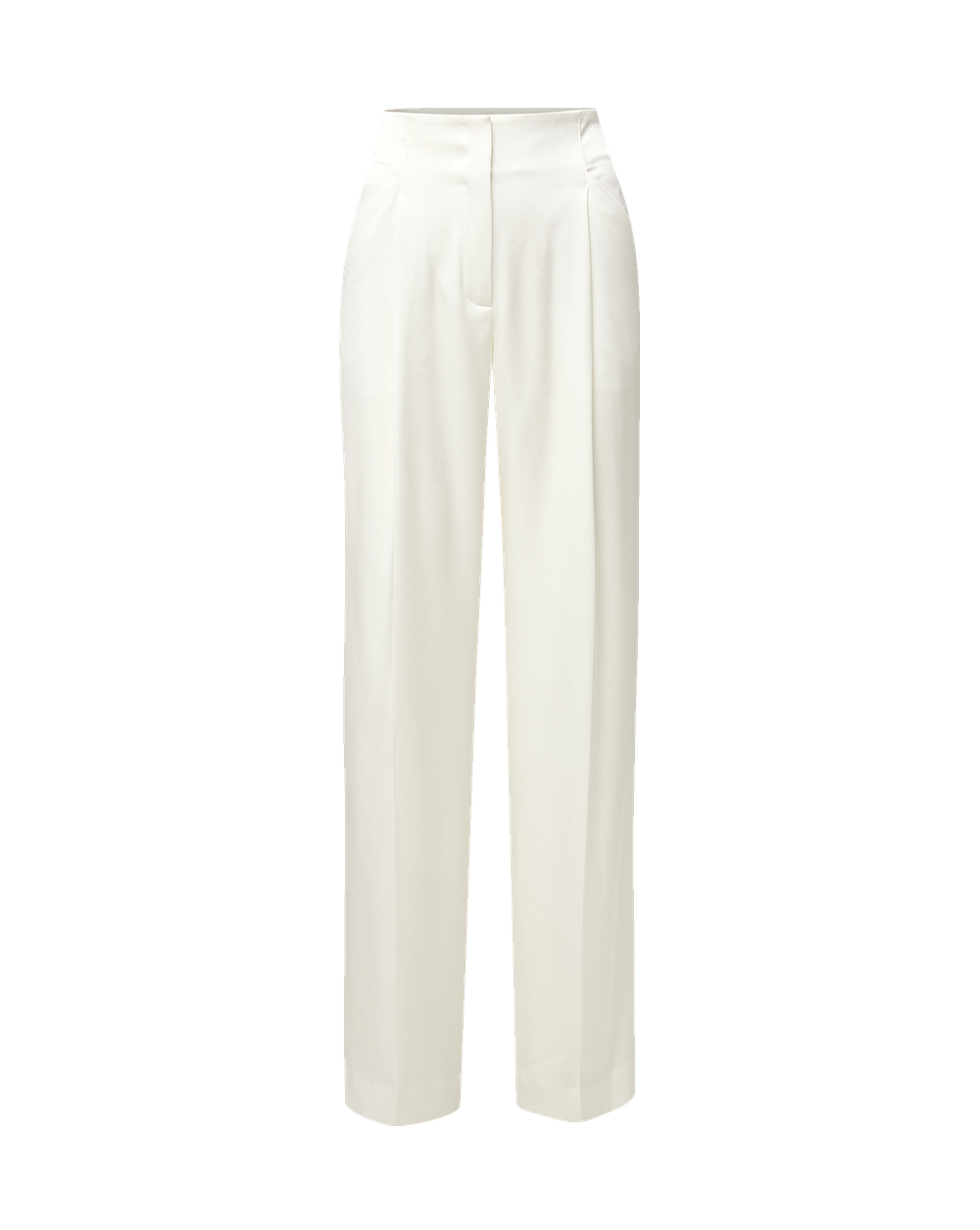 Veronica Beard White wide-leg pleated trousers with smooth finish.