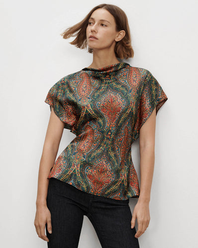 Veronica Beard Multicolor paisley silk draped cowl neck blouse.