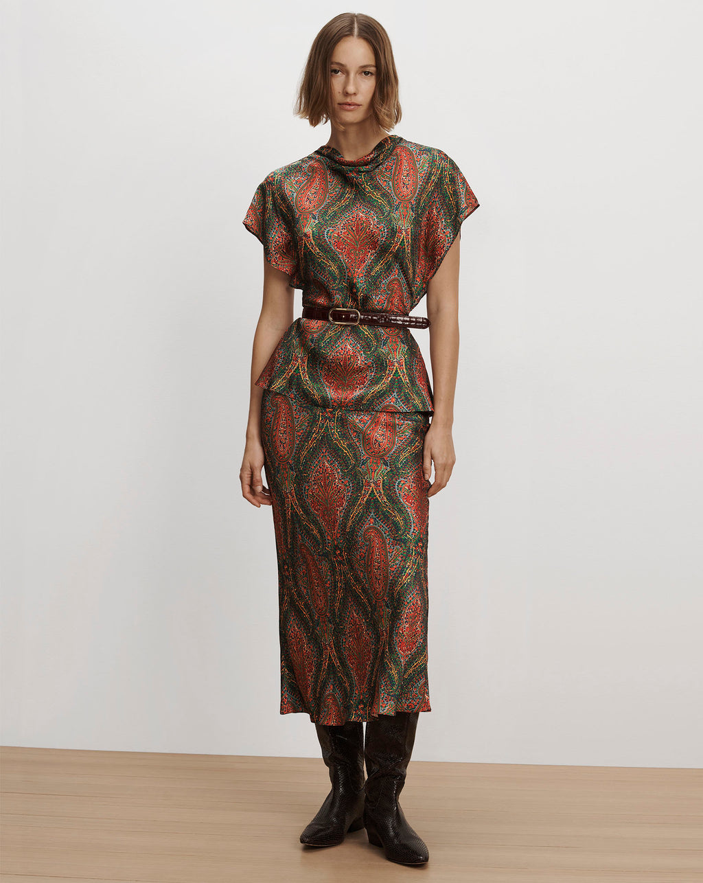Veronica Beard Multicolor paisley silk draped midi dress.