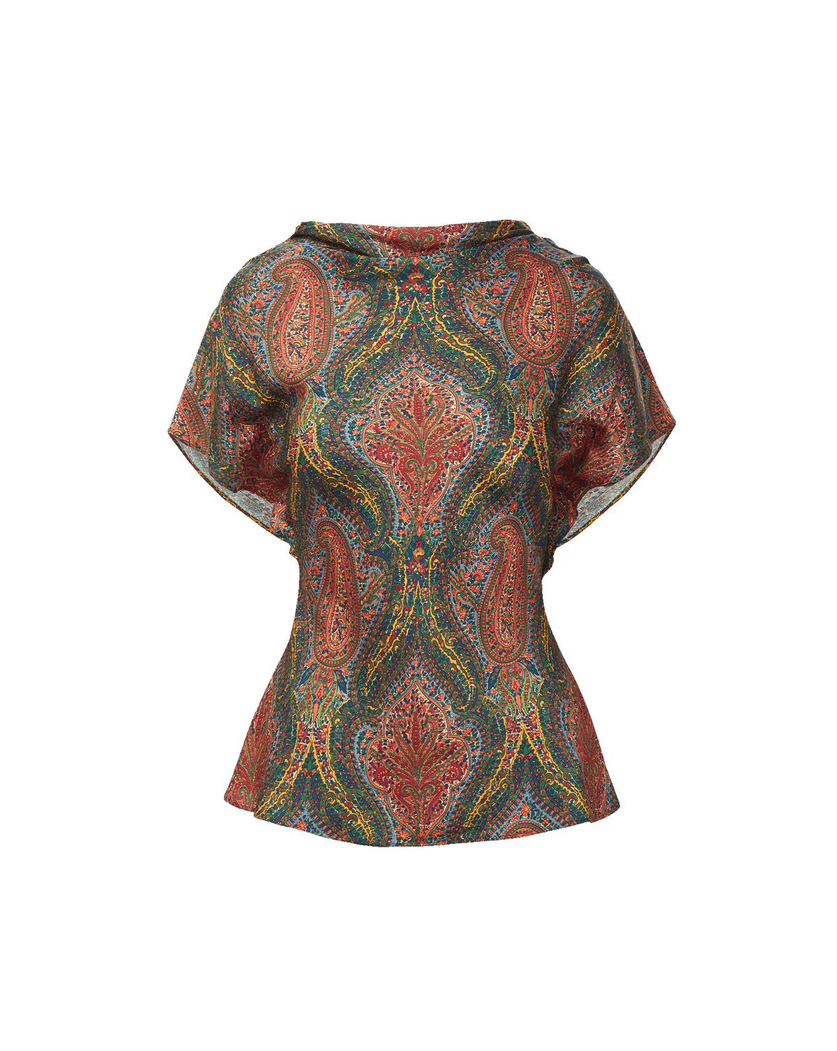 Veronica Beard Multicolored silk paisley patterned short sleeve blouse.