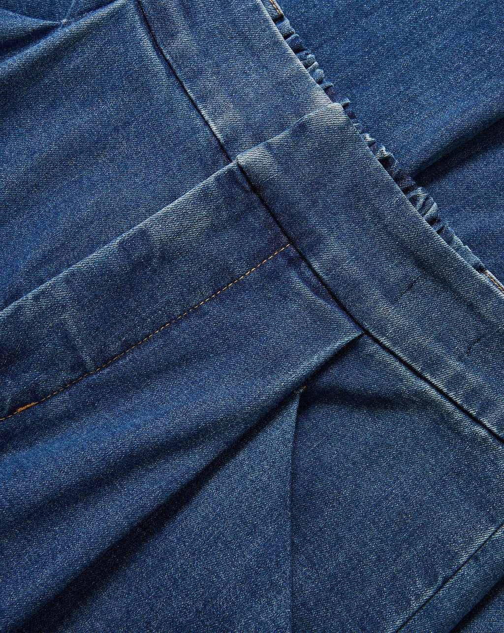 Veronica Beard Blue denim skirt with folded waist detail.